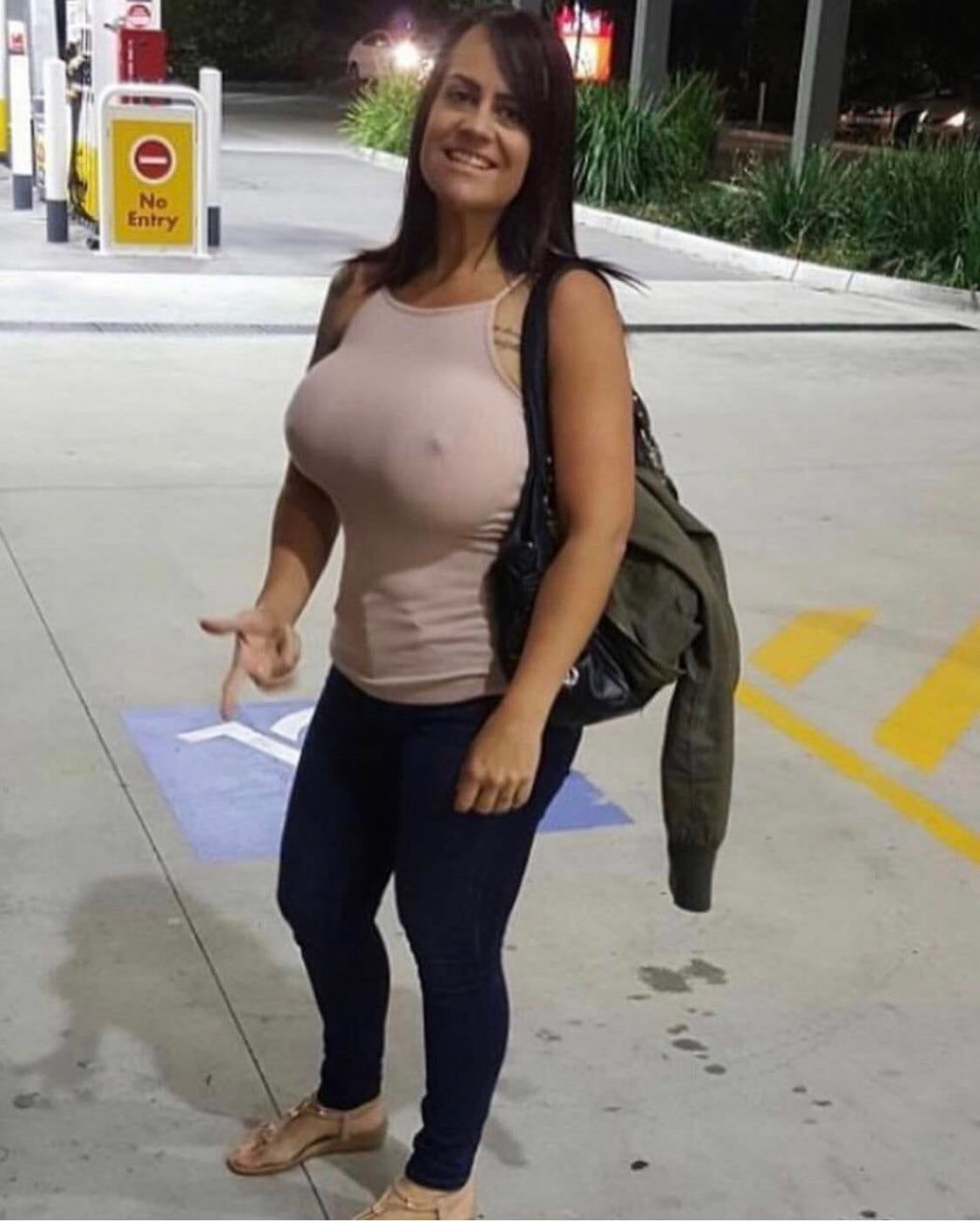 Candid huge boobs